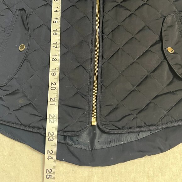 ZARA WOMAN Dark Navy Quilted Jacket L Moto Zip Short Puffer Biker Style Fall - Picture 6 of 10